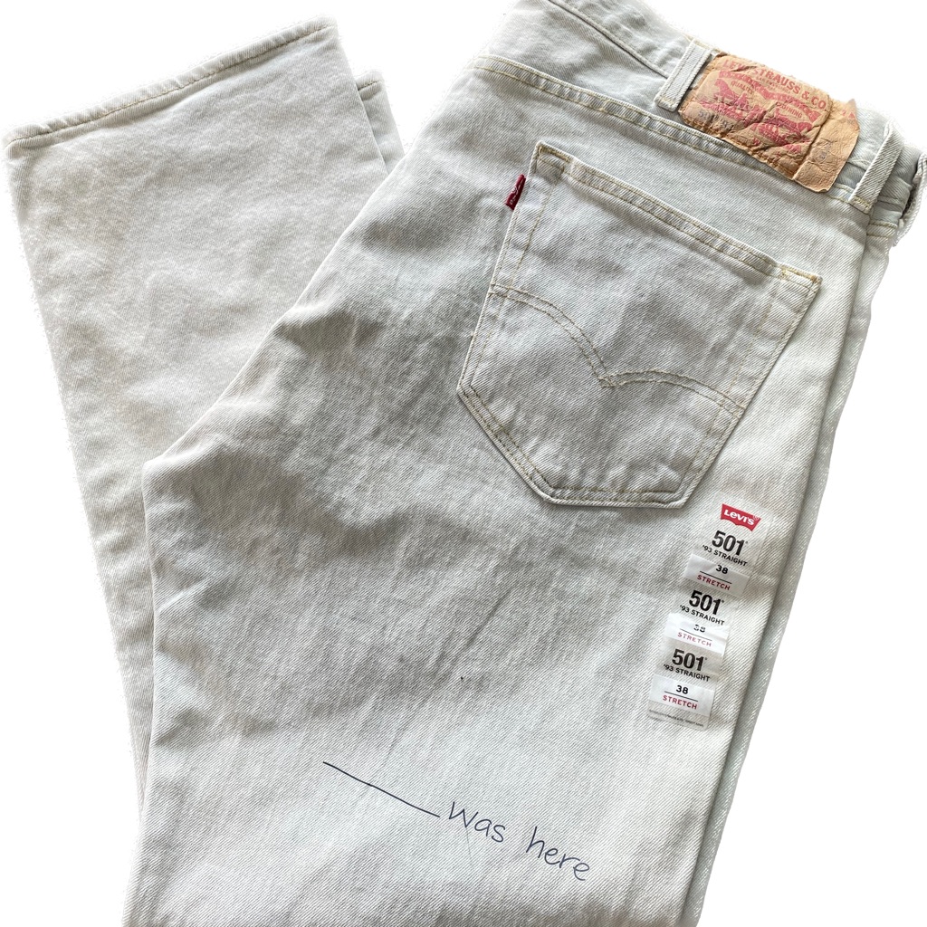 Rare Limited Levi's 501 93 Straight, Shark Print Rise Above, W38 Stretch